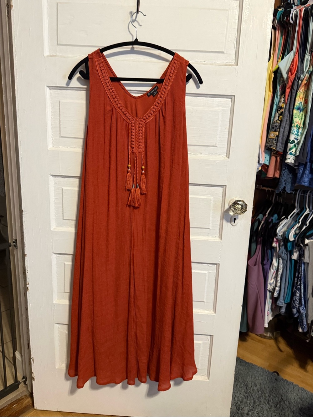 Sleeveless Tassel Maxi Dress - Rust Orange my New directions 1x